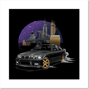 M3 E36 Illustration New York City Night Skyline Posters and Art